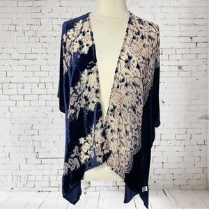 OPEN HEART Navy Blue Velvet Floral Burnout Kimono, O/S